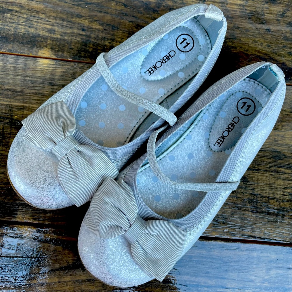 Silver semi metallic flats